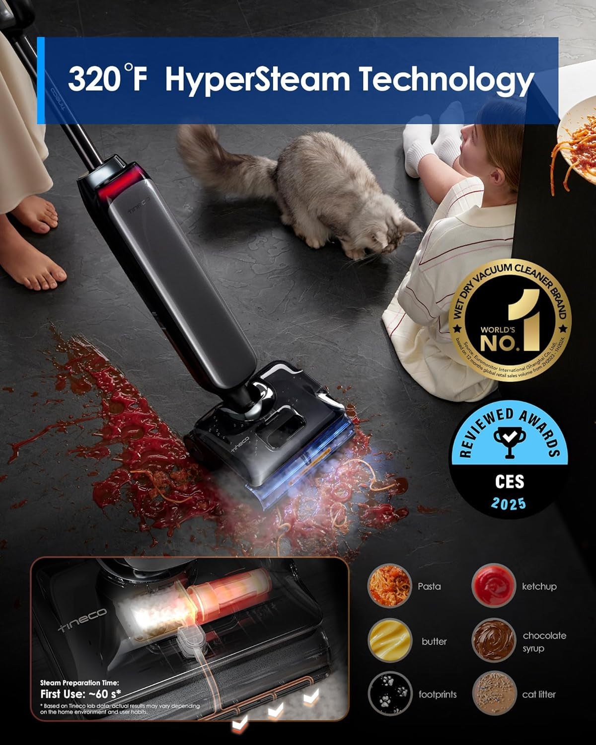 Floor One S9 Artist Steam Wet Dry Vacuum Cleaner, High-Temp Steam Cleaning, 22Kpa Suction, 360° Smoothdrive, Anti-Tangle Design, 185°F Flashdry, Long Runtime, 180° Lay-Flat