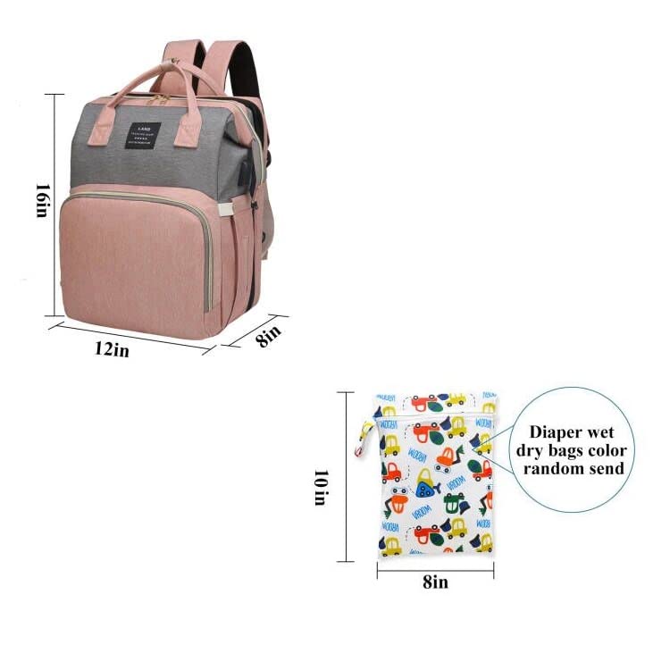 Diaper Bag with Changing Station,Diaper Bag Backpack,7 in 1 Travel Baby Diaper Bag,Mommy Bag with USB Charging Port (Pink-Grey)