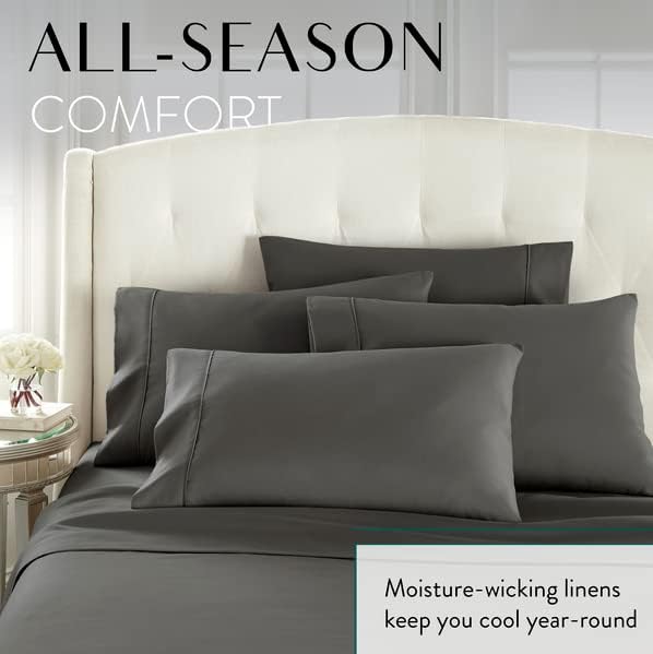 Bed Sheet Set King Size for Hot Sleepers, Hotel Premium Sheets with 4 Pillowcases, Lightweight Brushed Microfiber Deep Pockets, Breathable Cooling 6 Piece Bedding Sets, Gray