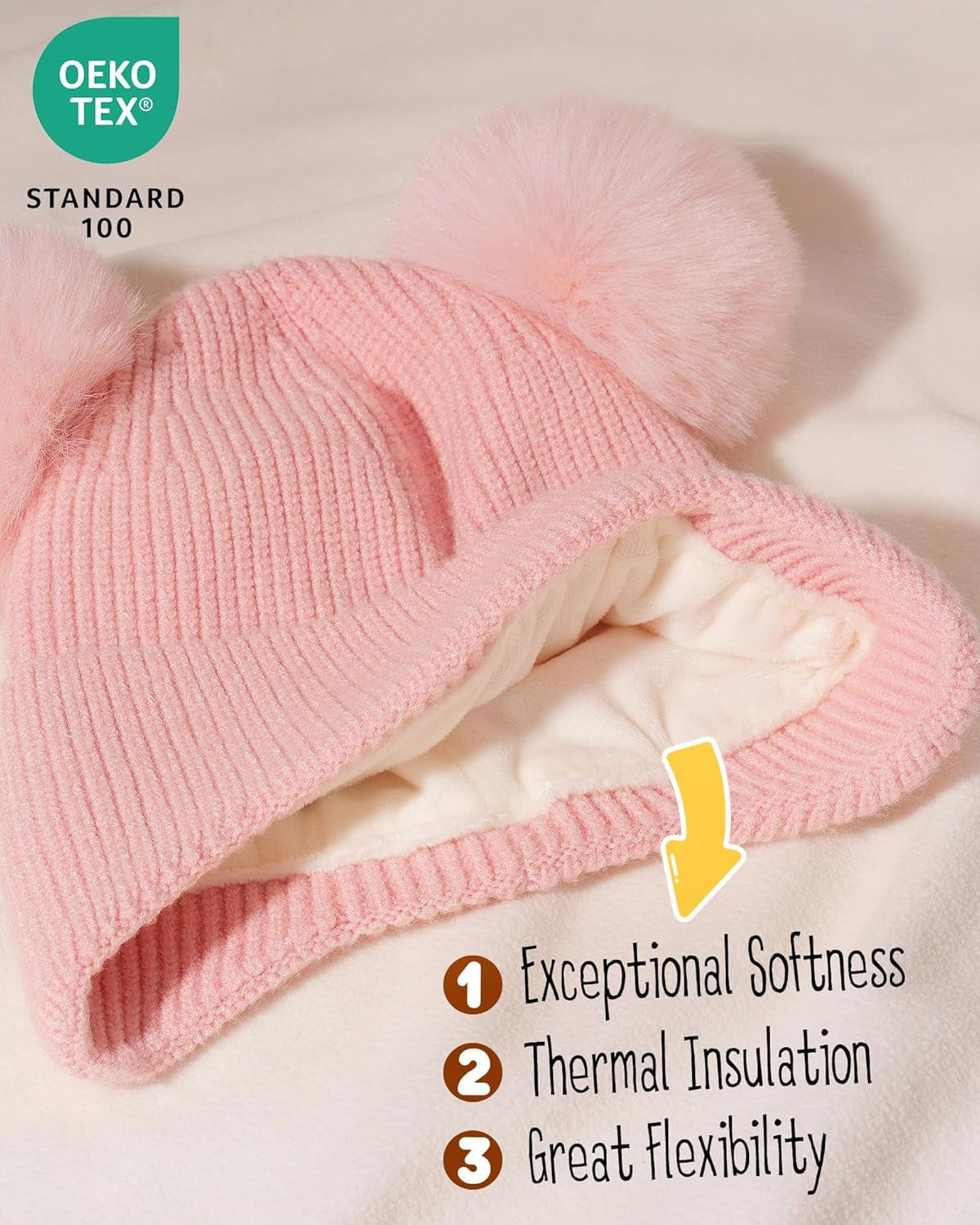 Baby Toddler Winter Hat Pom Pom Beanie Girls Boys with Fleece Lined Kids Warm Cap