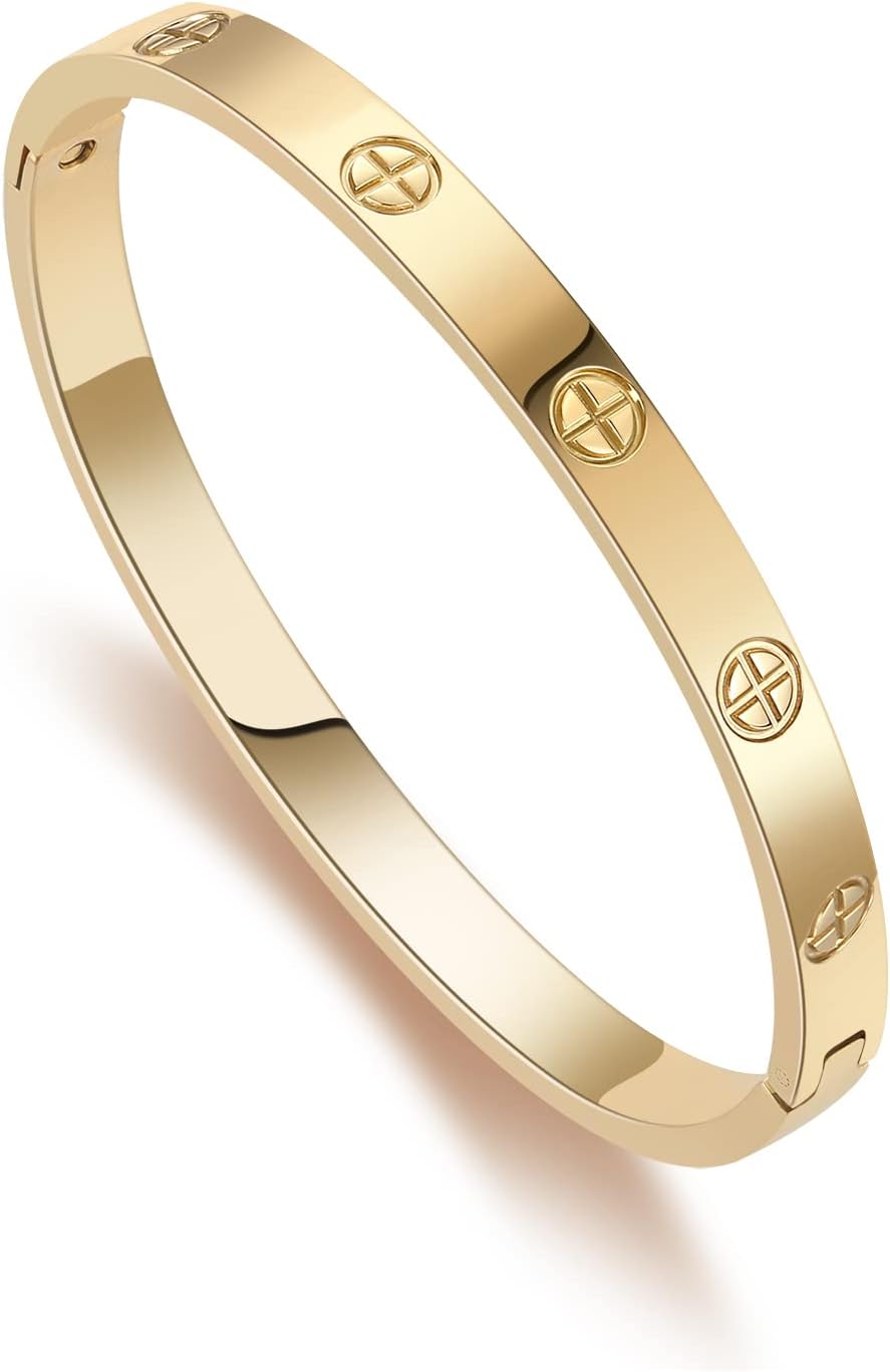 18K Gold-Plated Bracelets for Women Friendship Love Bangle Bracelets Stainless Steel Bracelet Jewelry Birthday Gifts for Women Stocking Stuffers