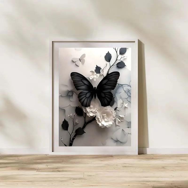 Butterfly Flower Diamond Art Kits for Adults,5D Full round Drill Diamond Painting Kits for Beginners,Diy Diamond Dots Paintings Picture Arts Craft for Adults,Home Wall Decor 12 X 16Inch