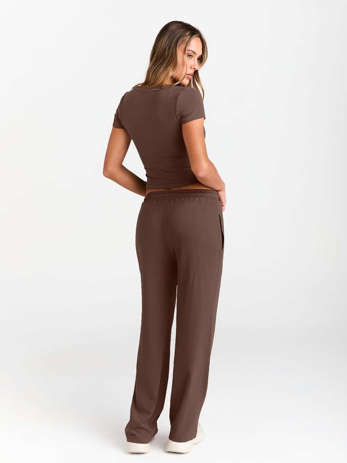 2 Piece Matching Summer Sweatsuit Lounge Set Womens Wide Leg Pants Side Ruching Crop Top Sets
