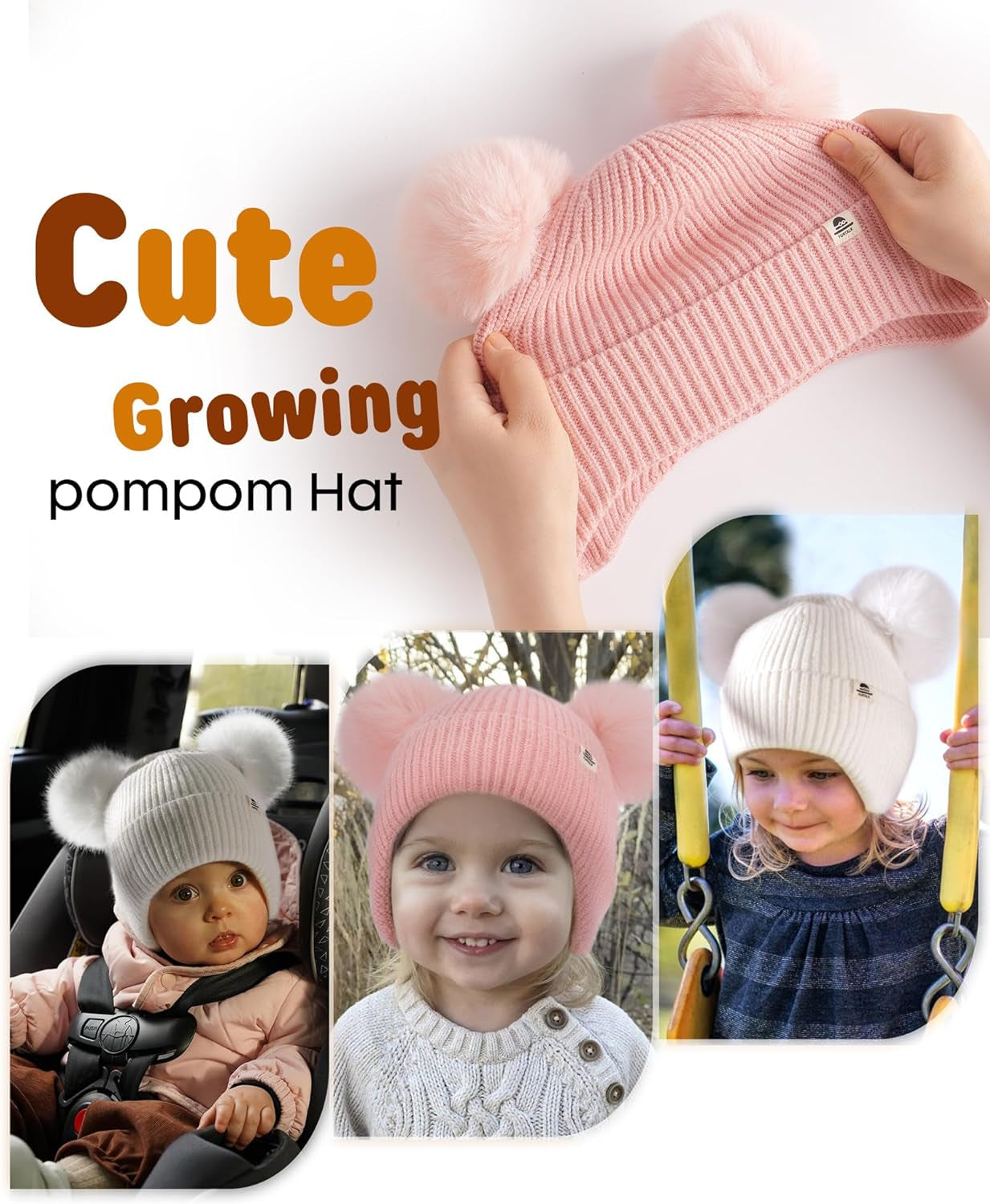 Baby Toddler Winter Hat Pom Pom Beanie Girls Boys with Fleece Lined Kids Warm Cap