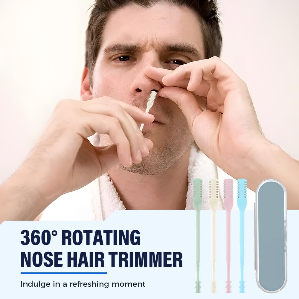 2025 Upgraded Nasal Hair Cutter, 2-In-1 Professional Nostril Hair Remover Tool, Sharp & Safe Double Sided Knife, 360° Rotating Nose Hairs Removal Trimmer Travel Essentials (Blue, 12PCS)
