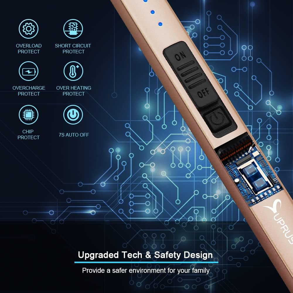 Electric Lighter Arc Windproof Flameless USB Rechargeable Lighter with Safety Lock for Candle BBQ Camping (Champagne Gold)