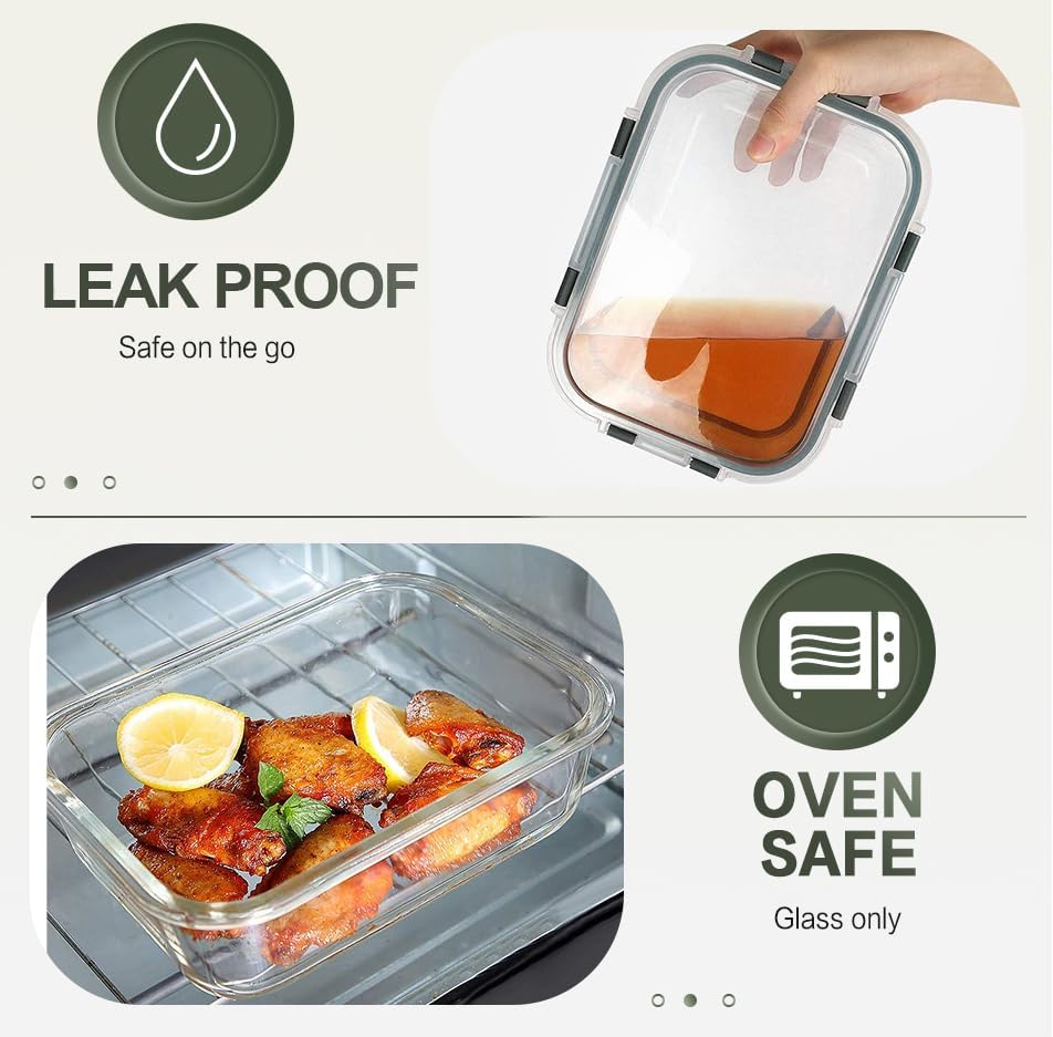 10 Packs 30 Oz Glass Meal Prep Containers,Glass Food Storage Containers with Lids,Airtight Lunch Bento Boxes,Microwave,Freezer and Dishwasher,Gray