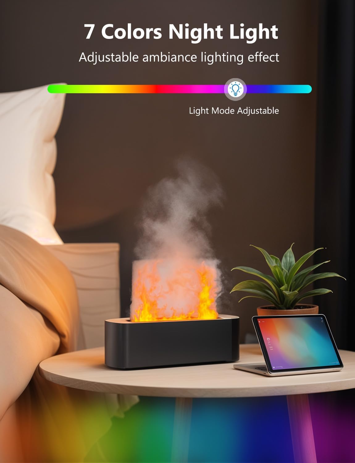 Flame Air Diffuser, Humidifier, Essential Oil Diffuser - 7 Colors, 180Ml Capacity (8 Hours), Noiseless Operation, Auto-Off Protection - Perfect for Home Bedroom Office Gifts(Black)