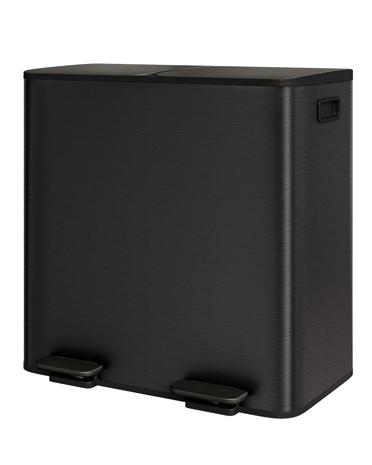 2 X 10.6 Gal Stainless Steel Double Trash Can with Lid for Kitchen, Large Dual Trash and Recycle Bin Combo, Step-On Kitchen Metal Garbage Cans, PP Inner Buckets, Liner Rim, Matte Black