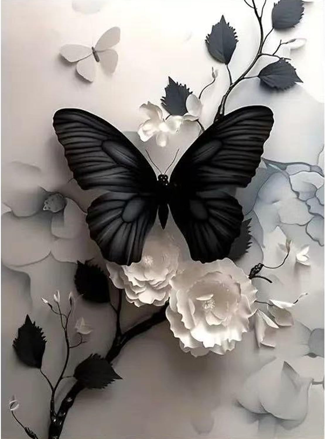 Butterfly Flower Diamond Art Kits for Adults,5D Full round Drill Diamond Painting Kits for Beginners,Diy Diamond Dots Paintings Picture Arts Craft for Adults,Home Wall Decor 12 X 16Inch