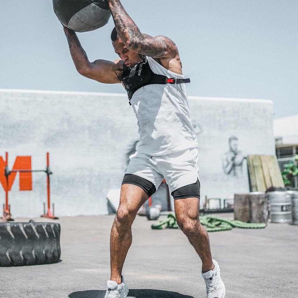 Mens 2 in 1 Running Shorts Quick Dry Gym Athletic Workout Clothes with Side Pockets