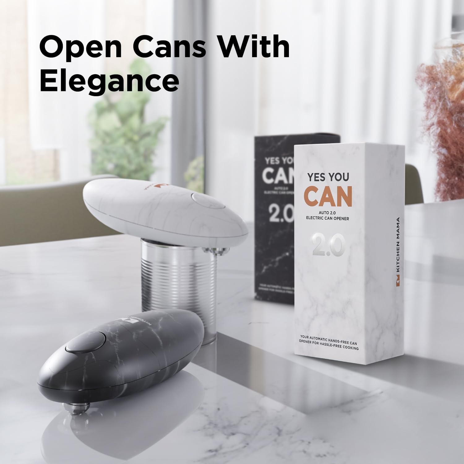 Auto 2.0 Electric Can Opener: Blade Opens Almost Any Can Pop or Soda Can - Automatic, Hands Free, Safe, Smooth Edge, Lid Remover, Battery Operated, Cordless, YES YOU CAN (Marble Black)