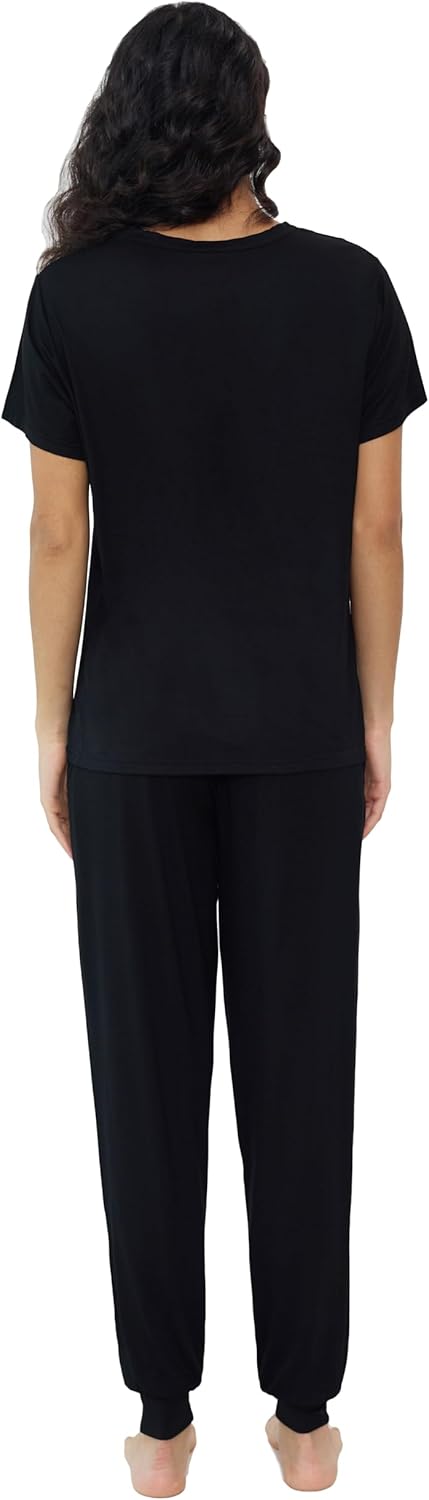 Bamboo Viscose Pajamas Women Ultra Soft Short Sleeve Jogger Pants Pjs Set Cooling Sleepwear