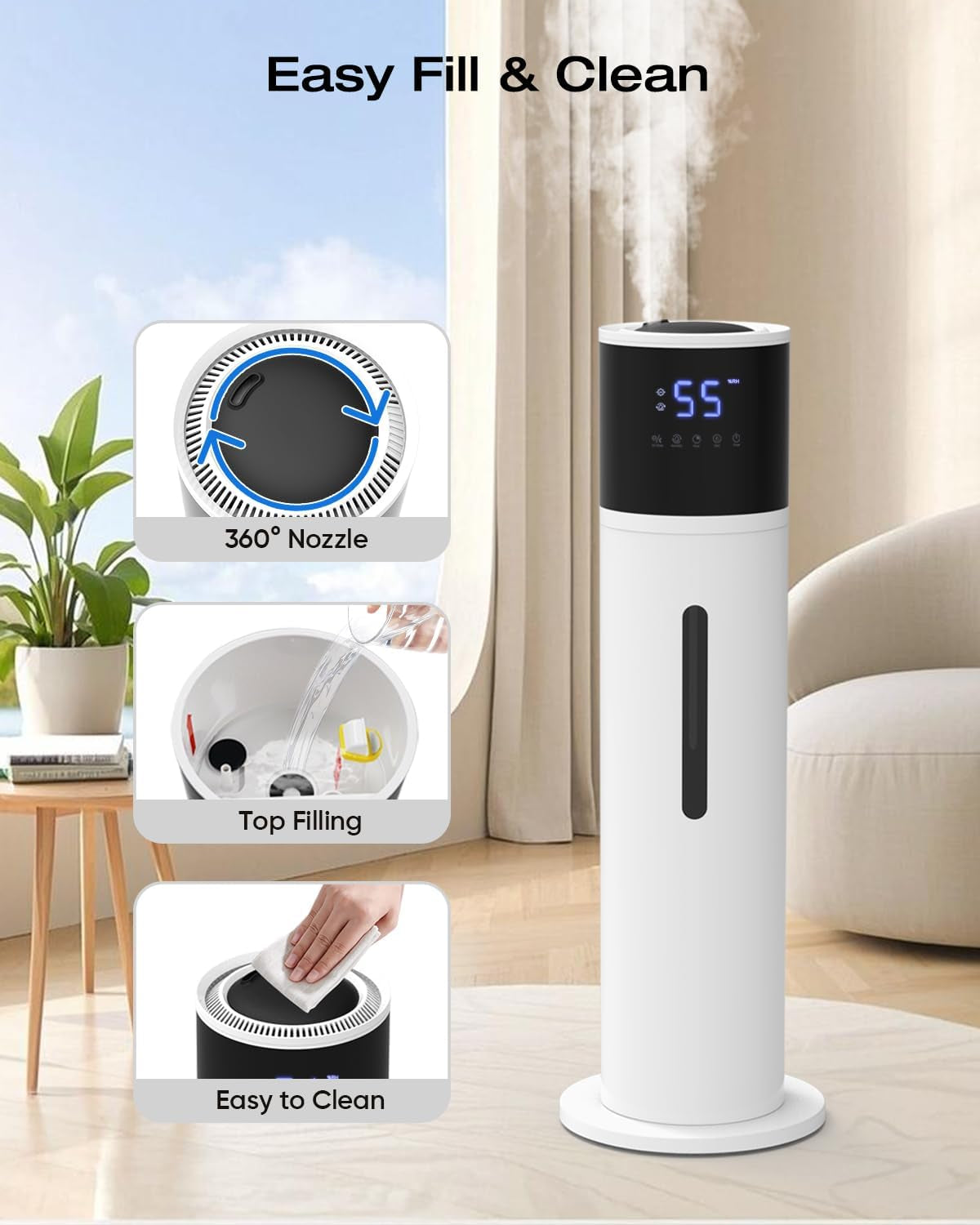 13L Humidifier Large Room, 100H Runtime 28 Db Quiet Cool Mist Air Humidifier for Bedroom, Baby Nursery, Living Room