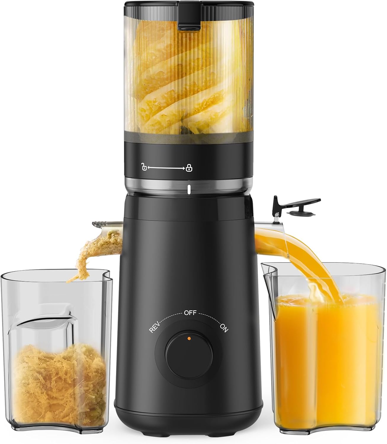 Juicer Machines,  Cold Press Juicer with 5.3" Extra Large Feed Chute Fit Whole Fruits & Vegetables Easy to Clean, High Juice Yield, BPA Free (Black)