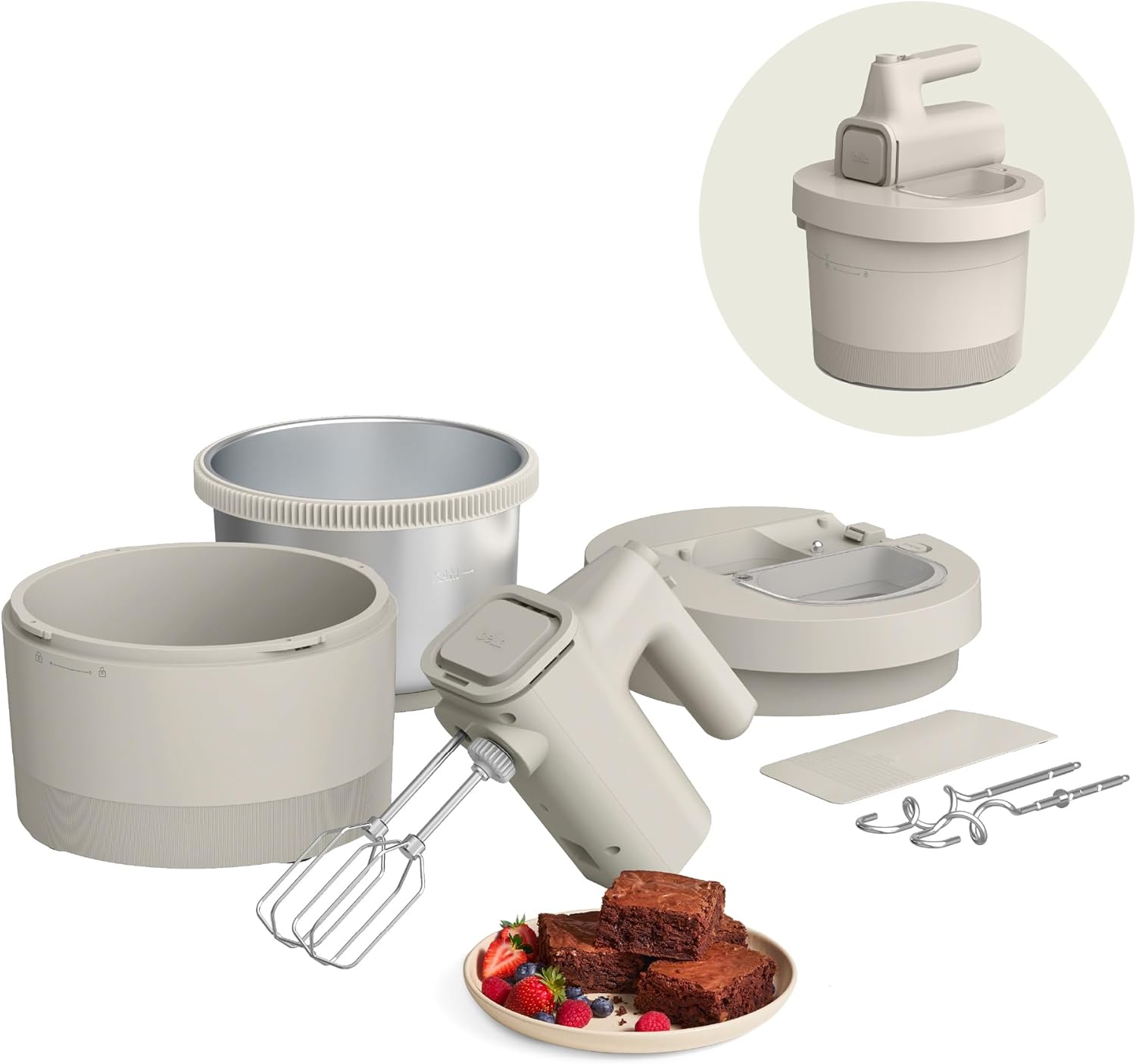 3.5 Qt Hand & Stand Mixer, 2 in 1 Electric Mixer with Bowl, Dough Hook, Whisk & Egg Beater, Multifunctional Handheld Blender & Mixer for Baking, 200 Watt, Oatmilk