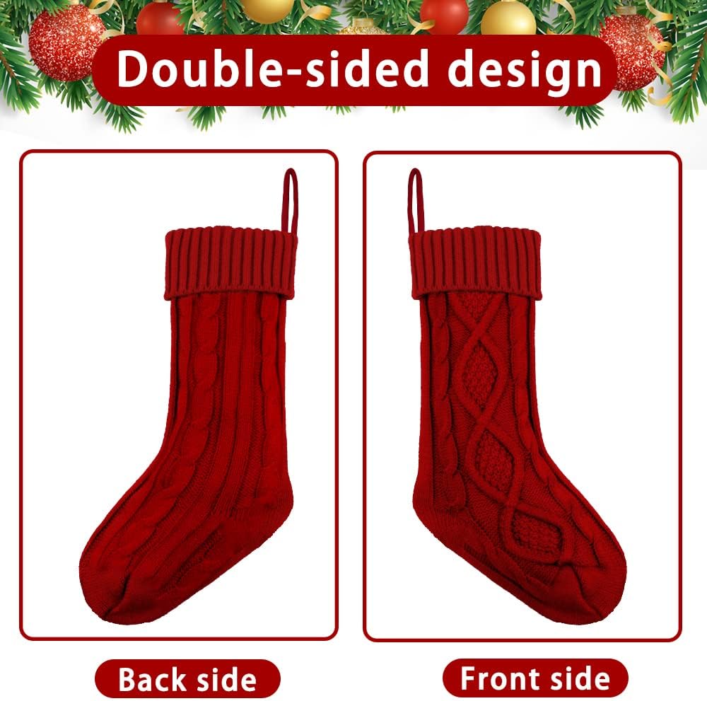 6PACK Christmas Stockings,18Inches Large Cable Knitted Stocking Personalized Xmas Hanging Stocking Decorations with Name Tags for Holiday Christmas Party Family Decor (Red White Green)