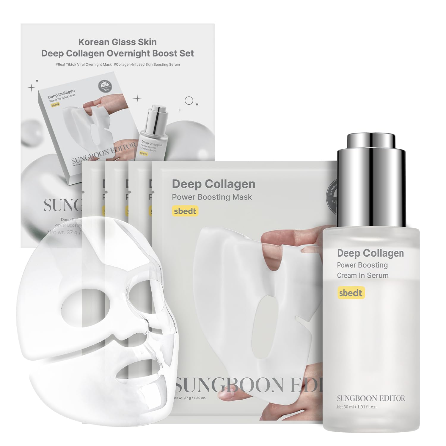 Deep Collagen Boost Set | Collagen Face Mask & Serum for Face, Real Collagen 2,160,000Ppb, Volufiline, Glass Skin, Skin Elasticity, Volumizing, Korean Skin Care, 37Gx4Ea & 1.01Fl.Oz