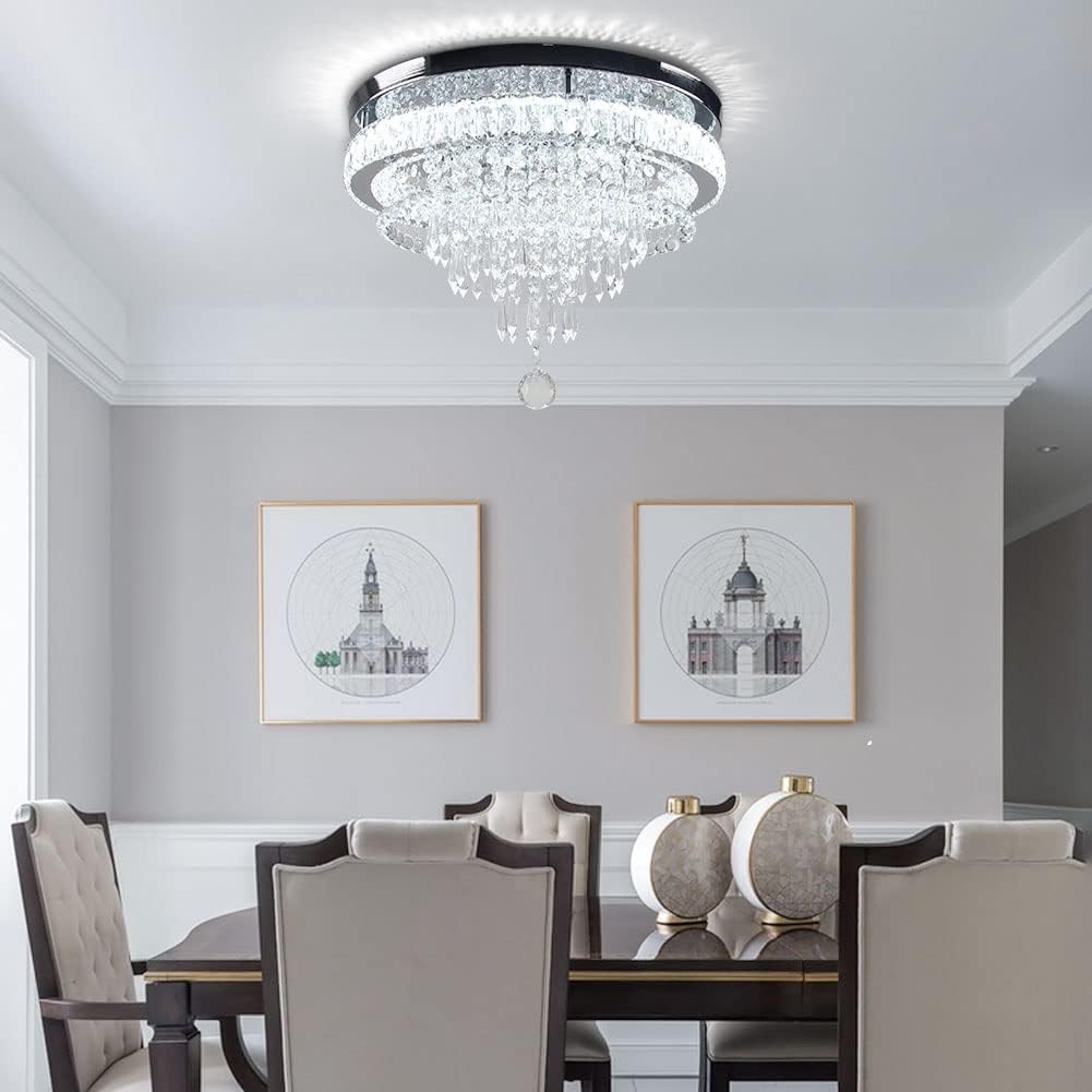 19.7" Crystal Chandeliers Crystal Ceiling Light Fixtures Modern Flush Mount Light LED Chandelier Lamp for Living Room Bedroom Dining Room 6500K Cool White