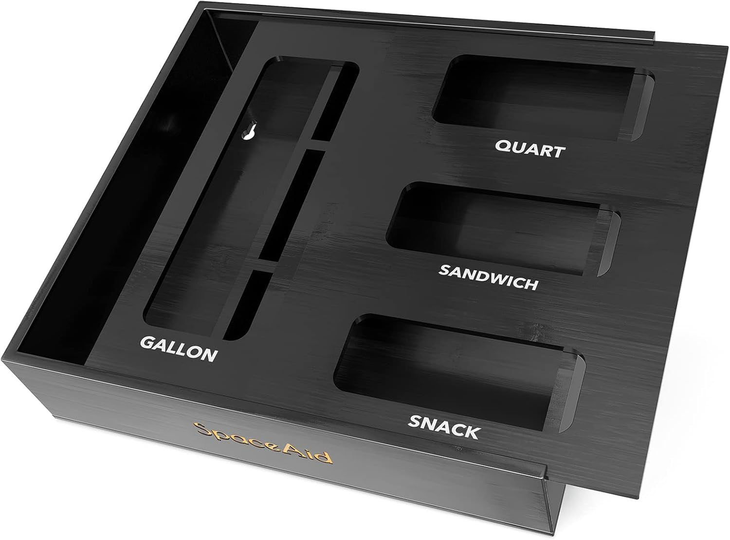Bag Storage Organizer for Kitchen Drawer, Bamboo Organizer, Compatible with Gallon, Quart, Sandwich and Snack Variety Size Bag (1 Box 4 Slots), Black