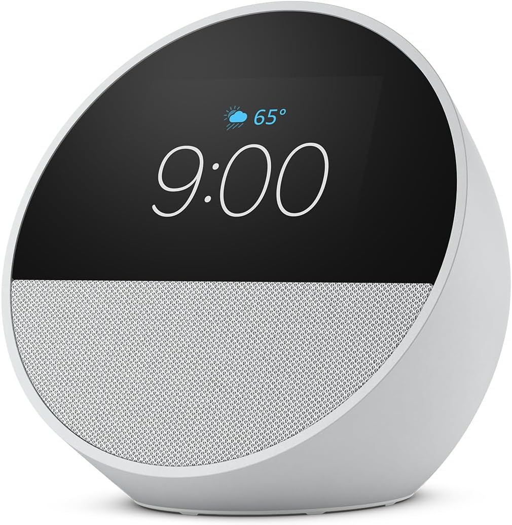 Echo Spot (Newest Model), Great for Nightstands, Offices and Kitchens, Smart Alarm Clock with Alexa, Glacier White