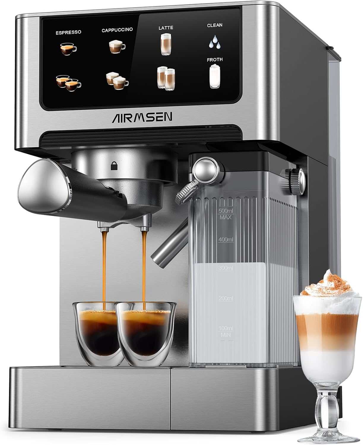 20 Bar Espresso Machine with Automatic Milk Frother, Cappuccino & Latte Coffee Maker with Quick Brew Dual Boiler (1350W + 1000W), Stainless Steel, 60Oz Water Tank, Touchscreen