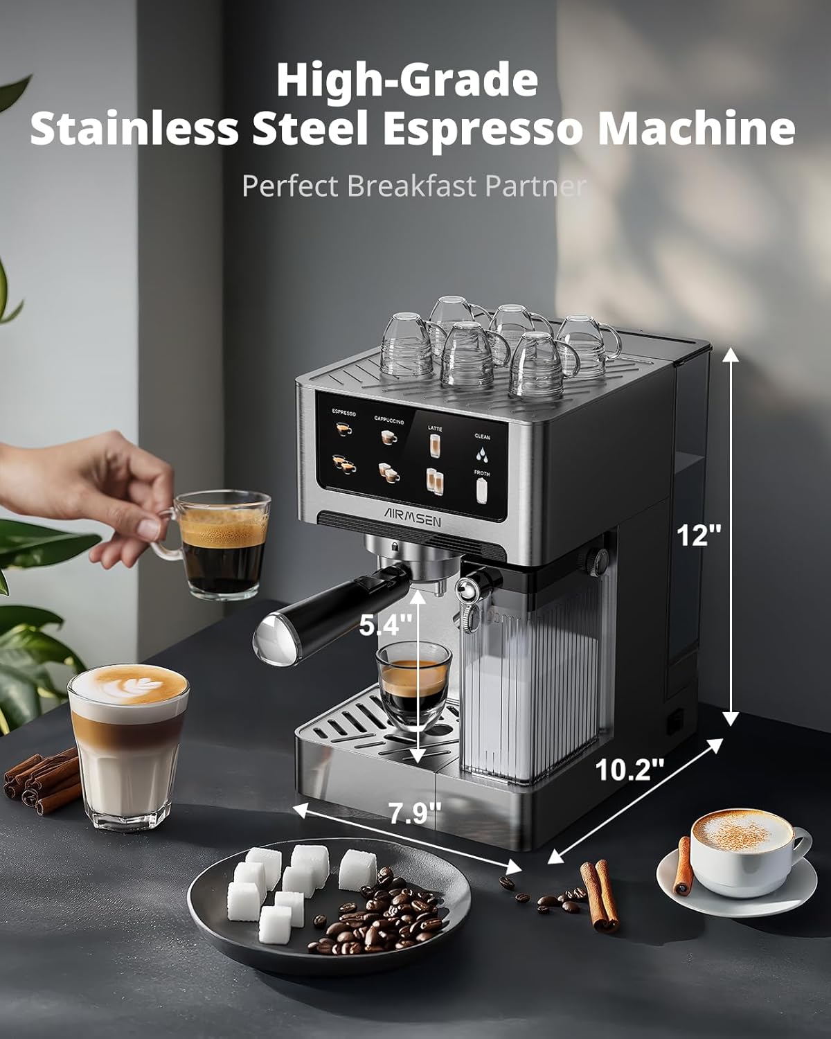 20 Bar Espresso Machine with Automatic Milk Frother, Cappuccino & Latte Coffee Maker with Quick Brew Dual Boiler (1350W + 1000W), Stainless Steel, 60Oz Water Tank, Touchscreen
