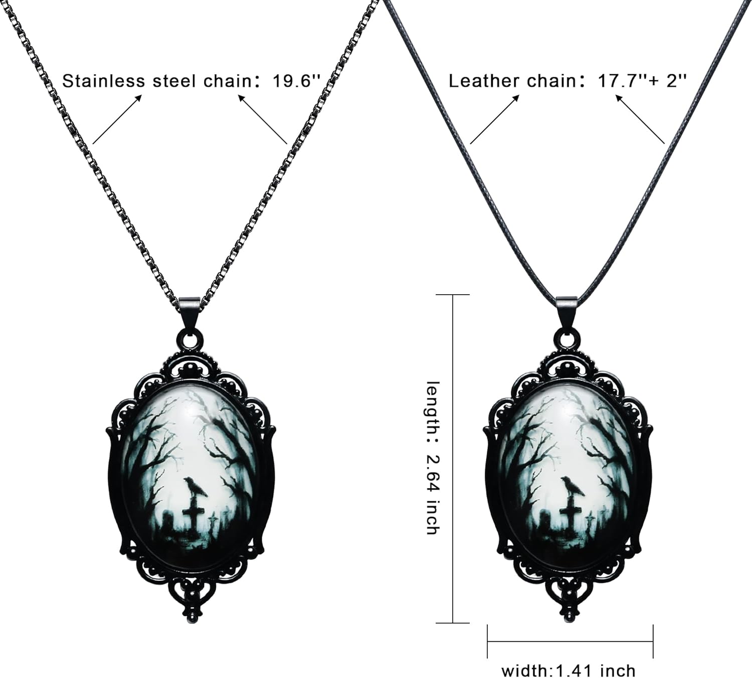 Gothic Necklace, Witch Raven Locket Necklace as Goth Accessories for Halloween Costume Jewelry for Women, Bat Pendant Rose Vampire Jewelry as Halloween Outfit Party Gifts