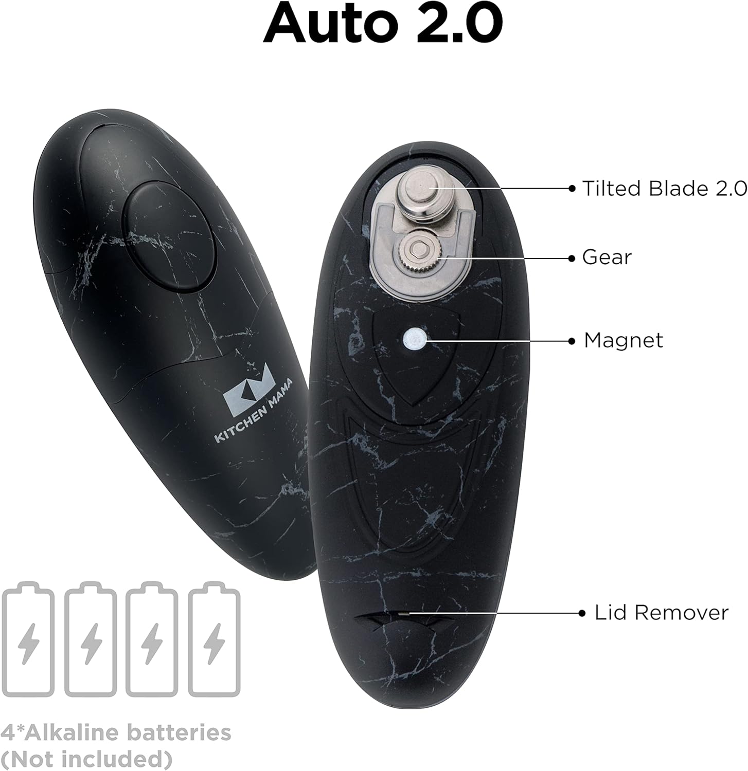 Auto 2.0 Electric Can Opener: Blade Opens Almost Any Can Pop or Soda Can - Automatic, Hands Free, Safe, Smooth Edge, Lid Remover, Battery Operated, Cordless, YES YOU CAN (Marble Black)