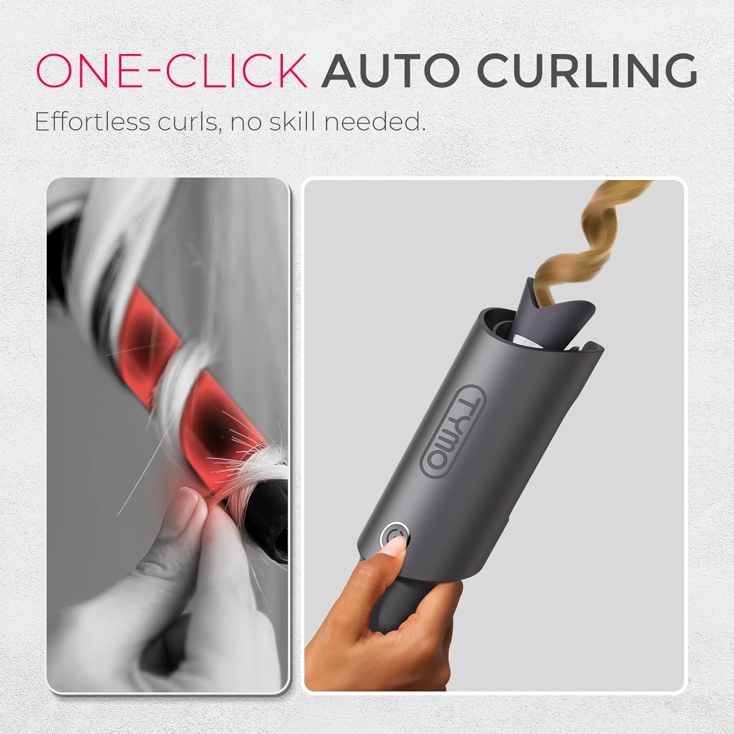 Automatic Rotating Curling Iron -  CURLPRO Beach Waves Curling Wand, Portable Hair Curler, 500 Million Ionic, Dual Voltage & Lightweight for Travel, Ceramic Coating, 1 Inch, Metallic Gray