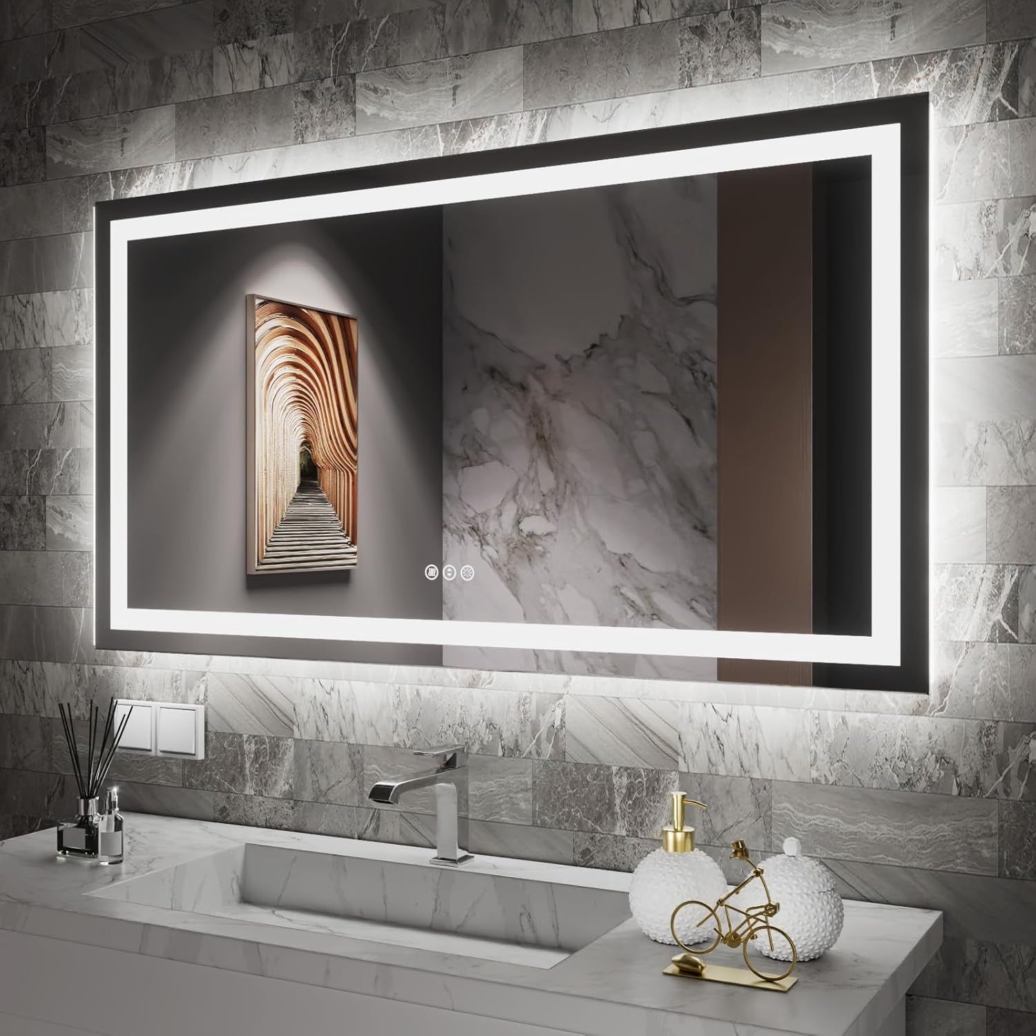 LED Bathroom Mirror 65" X36" with Front and Backlight, Stepless Dimmable Wall Mirrors with Anti-Fog, Shatter-Proof, Memory, 3 Colors, Double LED Vanity Mirror