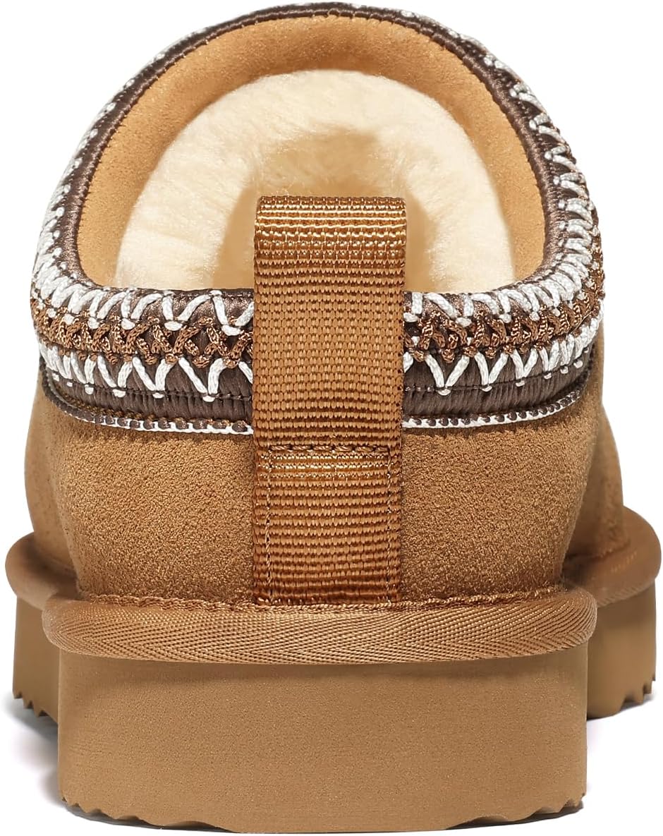 Genuine Suede Fuzzy Slippers for Women Winter Warm House Shoes Cozy Mini Boots for Indoor Outdoor