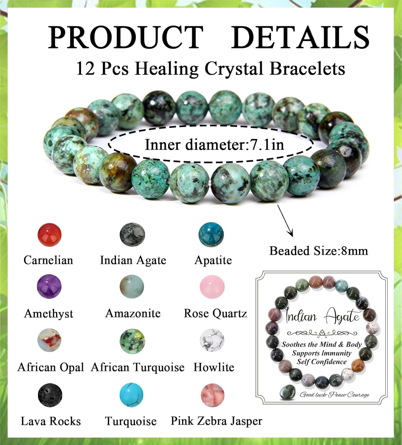 12PCS 8Mm Natural Crystal Bracelets for Women Men Semi-Precious Gemstone Beaded Bracelets round Beads Gemstones Stretch Yoga Bracelet