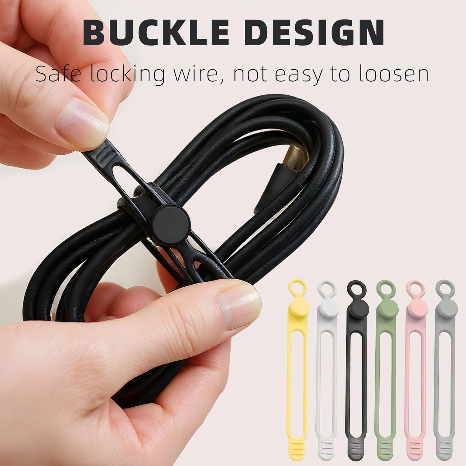 Data Cable Organizer, 2025 New Elastic Silicone Cable Straps Cord Organizer, Reusable Cable Ties Wire Organizer for Bundling and Fastening Earphone, Phone Charger (6 Pcs)