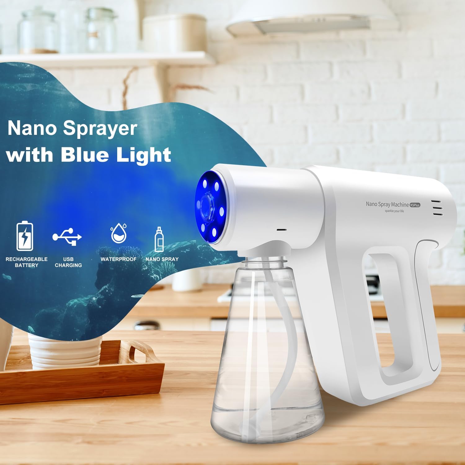 Atomizer Sprayer,Rechargeable ULV Nano Sprayer with Blue Light,Electrostatic ULV Atomizer Sprayer,Electrostatic Portable Sprayer
