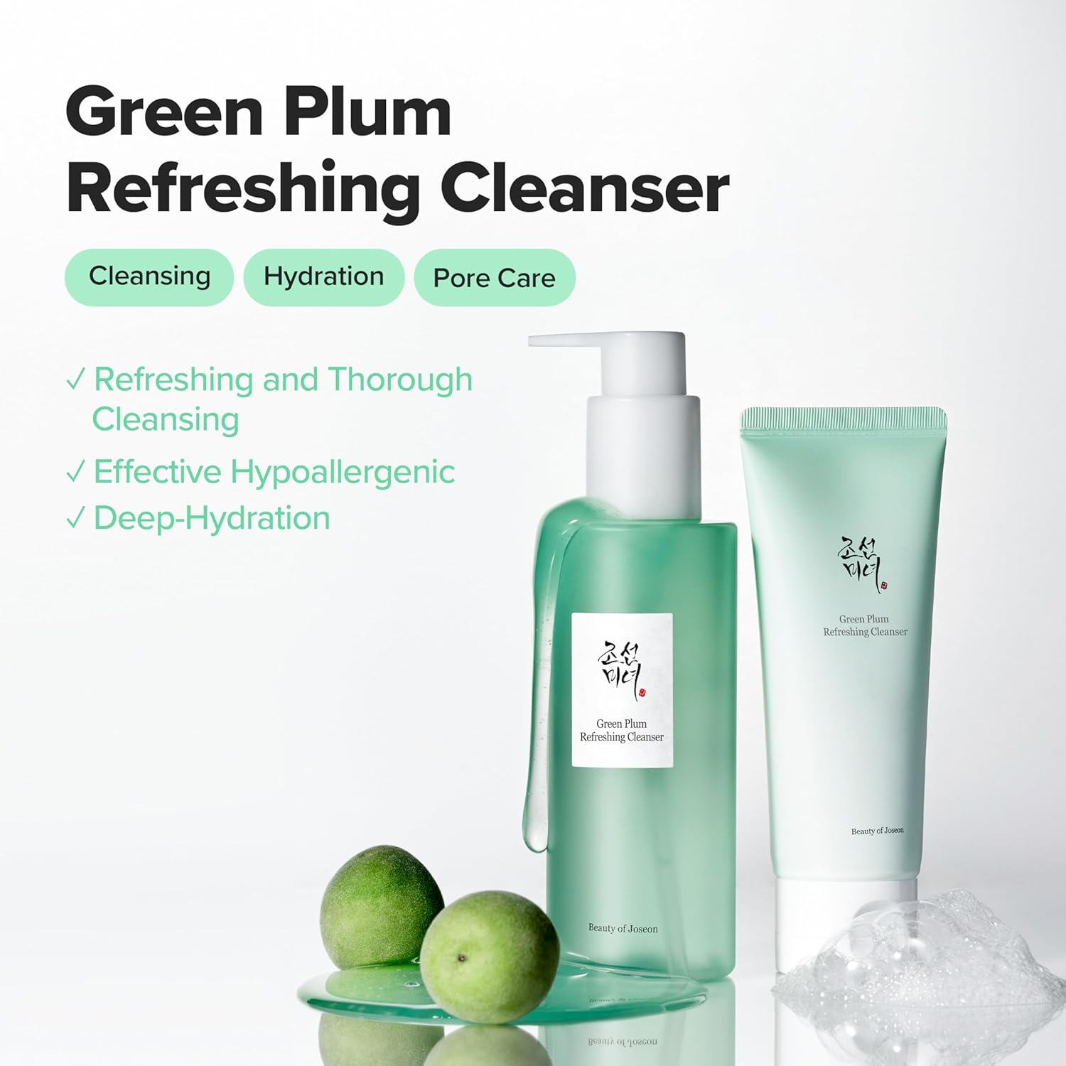 Green Plum Refreshing Cleanser Gel Type Deep Pore Cleansing, Acne Face Wash, Blackhead Remover for All Skin Types, Korean Skincare 100Ml, 3.38 Fl.Oz