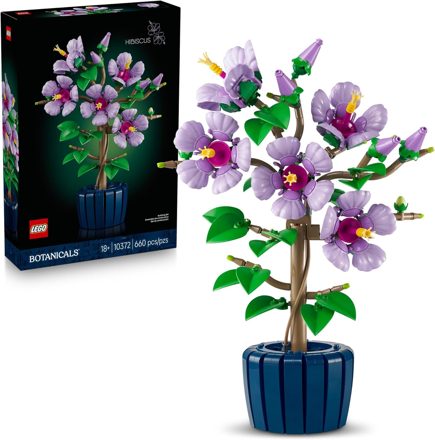 Botanicals Hibiscus Flower Building Set - Artificial Plant & Flower Building Blocks for Women & Men, Ages 18+ - Home, Office Decor Gift Idea - 10372