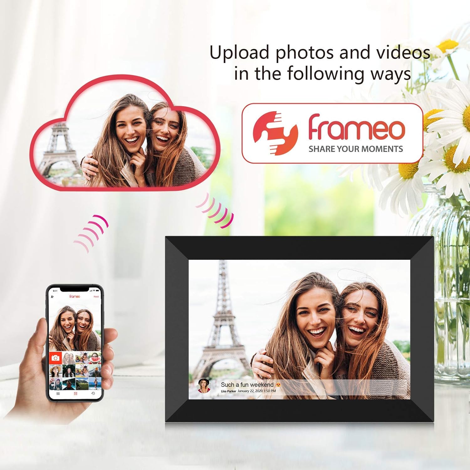 32GB FRAMEO 10.1 Inch Smart Wifi Digital Photo Frame 1280X800 IPS LCD Touch Screen, Auto-Rotate Portrait and Landscape, Built in 32GB Memory, Share Moments Instantly via Frameo App from Anywhere