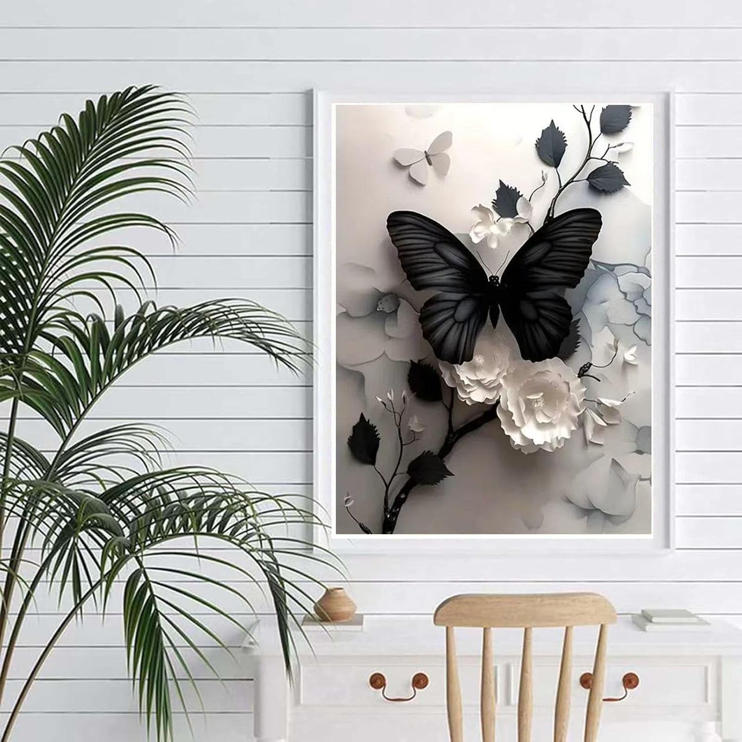 Butterfly Flower Diamond Art Kits for Adults,5D Full round Drill Diamond Painting Kits for Beginners,Diy Diamond Dots Paintings Picture Arts Craft for Adults,Home Wall Decor 12 X 16Inch
