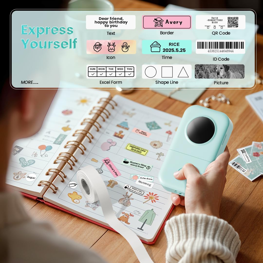 D30 Label Maker Machine, Portable Bluetooth Mini Label Printer, Smartphone Handheld Thermal Sticker Small Labeler Multiple Templates Font Icon Inkless Custom Label for Home Kids School Items
