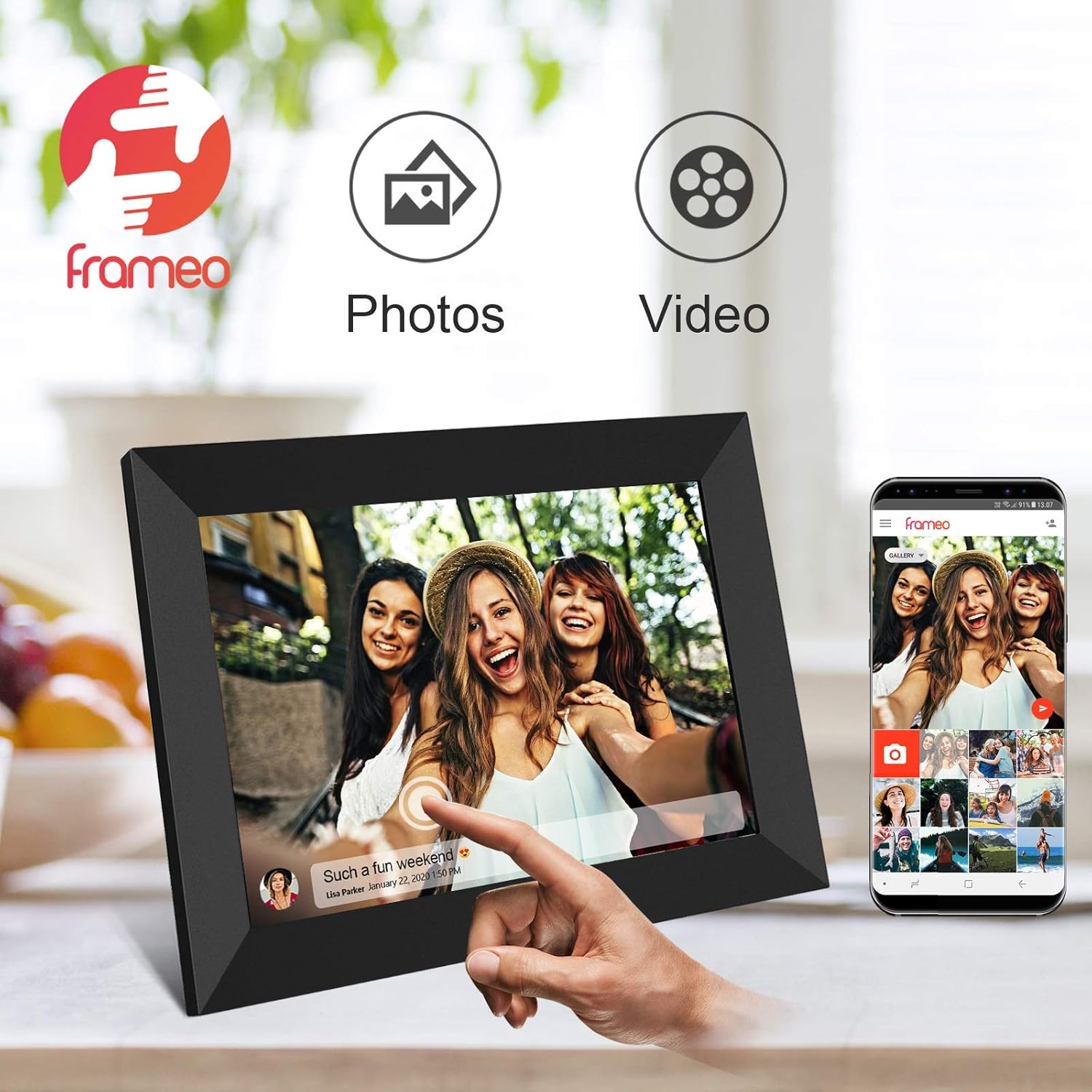 32GB FRAMEO 10.1 Inch Smart Wifi Digital Photo Frame 1280X800 IPS LCD Touch Screen, Auto-Rotate Portrait and Landscape, Built in 32GB Memory, Share Moments Instantly via Frameo App from Anywhere