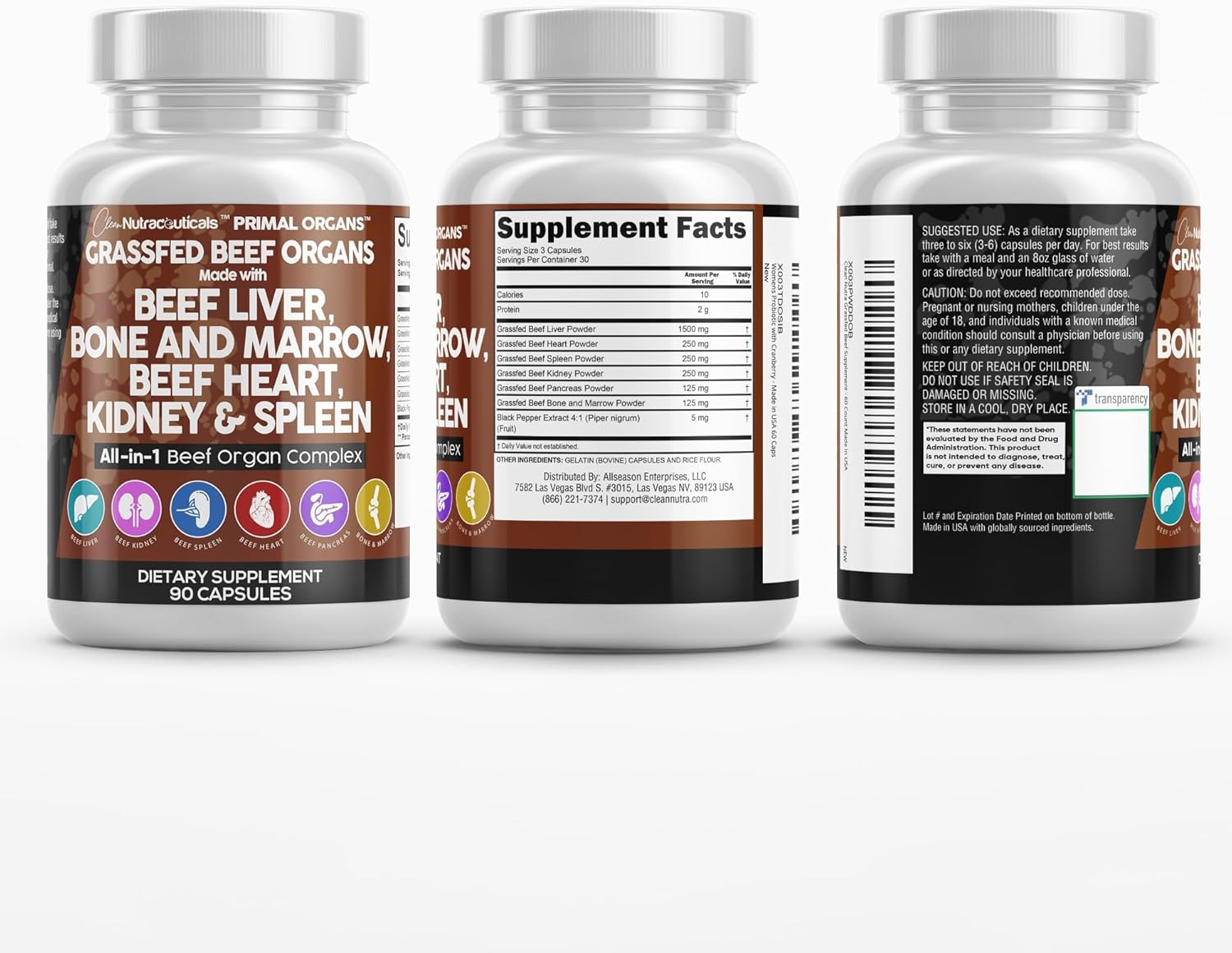 Grass Fed Beef Liver Capsules - Premium Quality Supplement Packed with Desiccated, Beef Heart, Spleen, Pancreas plus Bone & Marrow Dao Enzyme Pills