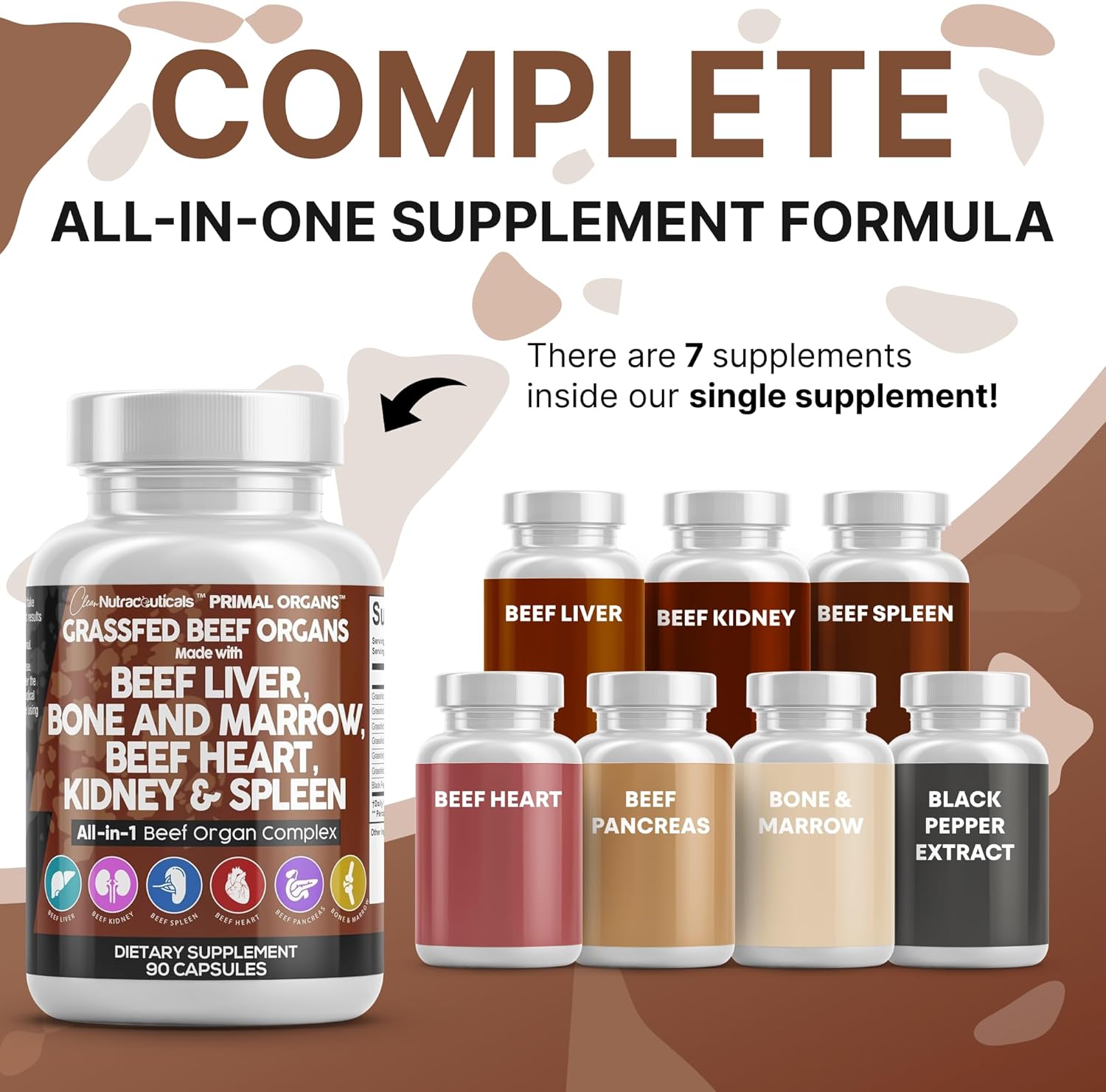 Grass Fed Beef Liver Capsules - Premium Quality Supplement Packed with Desiccated, Beef Heart, Spleen, Pancreas plus Bone & Marrow Dao Enzyme Pills