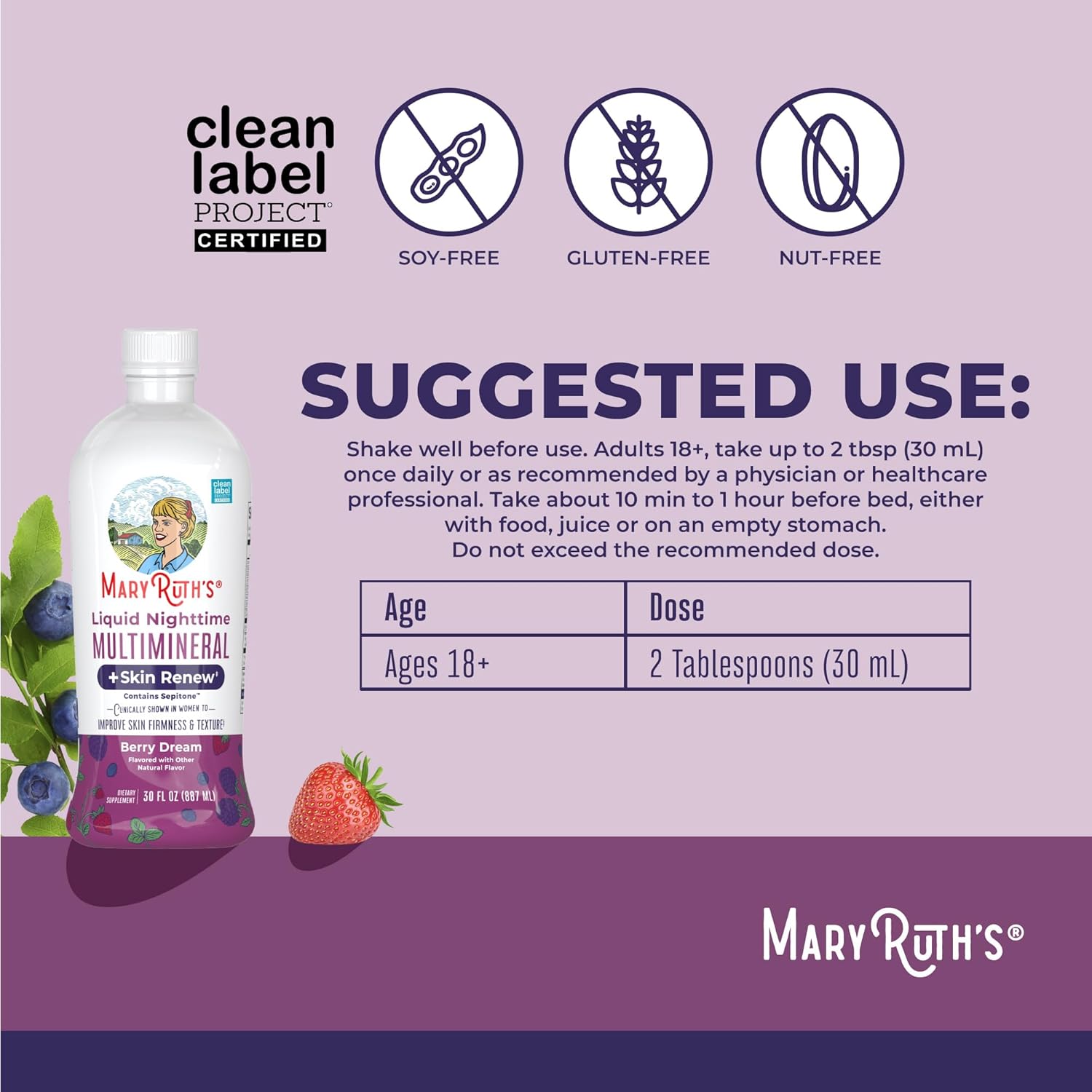 Liquid Nighttime Liquid Multimineral + Skin Renew | Clinically Shown in Women to Reduce Fine Wrinkle & Improve Skin Firmness | Sepitone | NO Melatonin | Magnesium | Vegan | 30 Servings