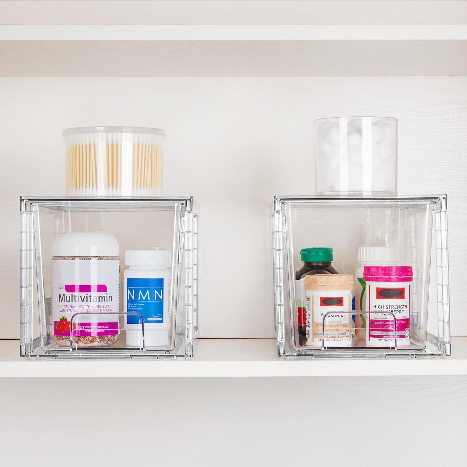 4 Pack Large Stackable Storage Drawers,Easily Assemble Acrylic Bathroom Closet Undersink Organizers and Storage,Plastic Bins for Kitchen Cabinets,Pantry,Makeup,Medicine Organization