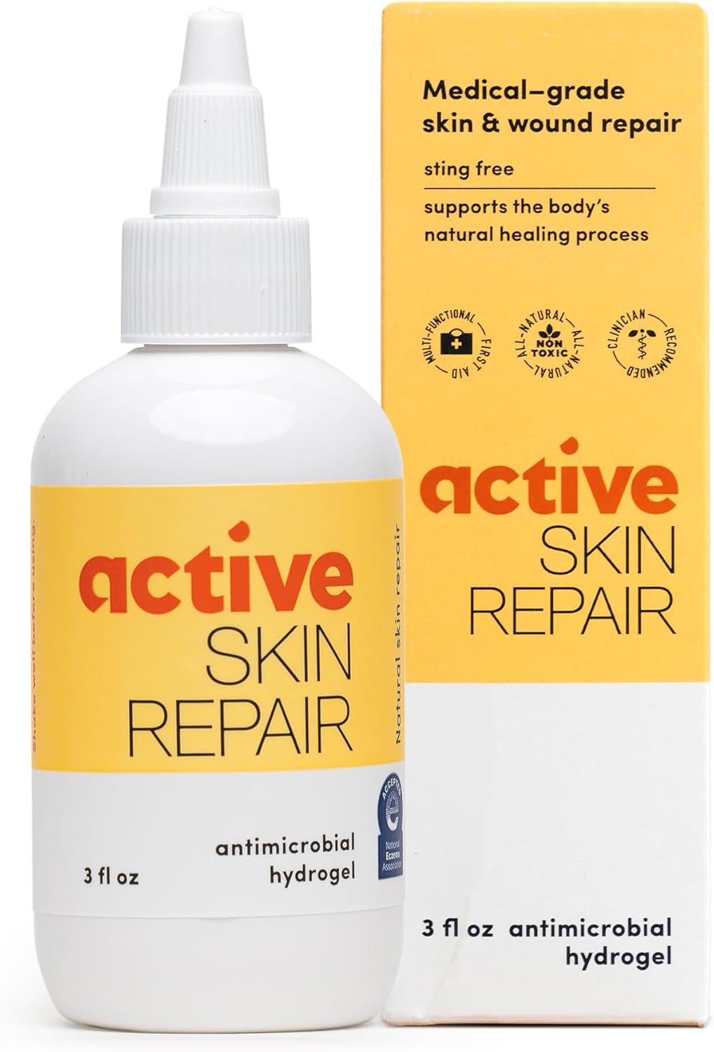 Active Skin Repair First Aid Healing Skin Hydrogel - Natural & Non-Toxic Repairing Ointment with Hypochlorus Acid for Minor Cuts, Wounds, Scrapes, Rashes, Sunburns, & More, 3 Oz
