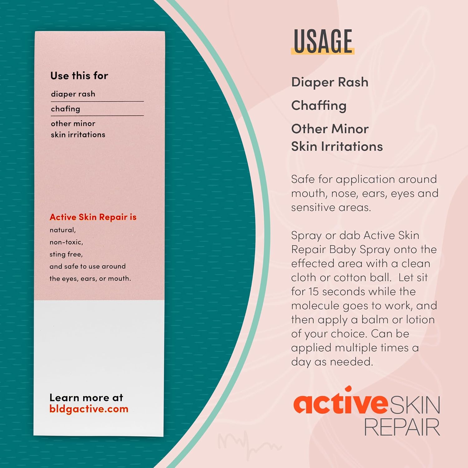 Active Skin Repair Natural, Non-Toxic, No Sting Baby Spray First Aid Safe for Use on Diaper Rash, Baby Acne, Eczema, Cuts, Wounds, Scrapes, and Other Skin Irritations (3 Oz. Spray)