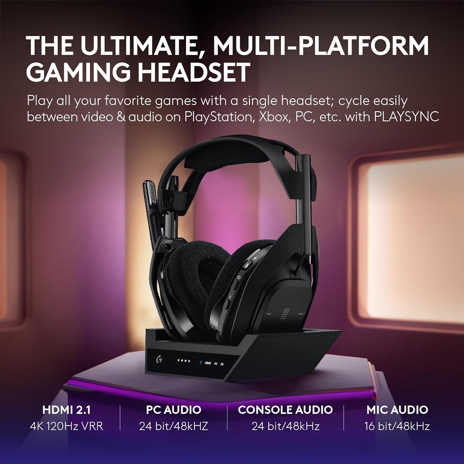 Astro A50 X Omni-Platform Wireless Gaming Headset + Base Station for PS5, Xbox, PC: PLAYSYNC Video & Audio Switcher, HDMI 2.1 4K 120Hz VRR, <24 Bit/48 Khz, 24Hr Battery, 2.4Ghz & BT - Black