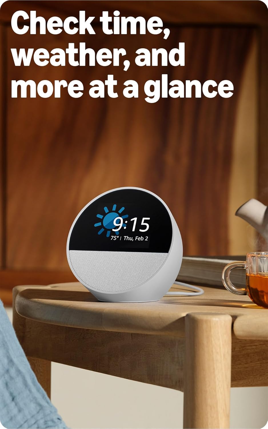 Echo Spot (Newest Model), Great for Nightstands, Offices and Kitchens, Smart Alarm Clock with Alexa, Glacier White