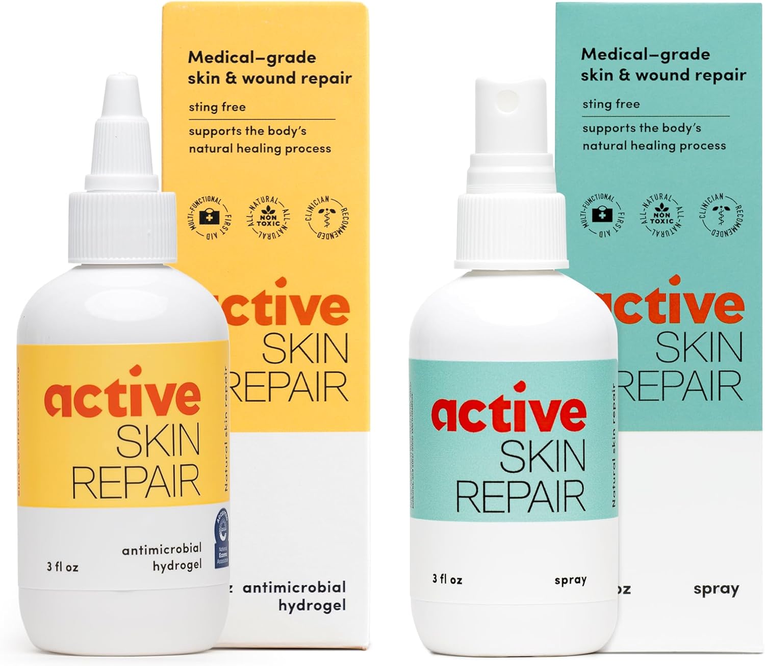 Active Skin Repair - First Aid Natural & Non-Toxic Healing Ointment & Antiseptic Spray for Minor Cuts, Wounds, Scrapes, Rashes, Sunburns, and Other Skin Irritations (Bundle, Combo, 3 Oz Each)